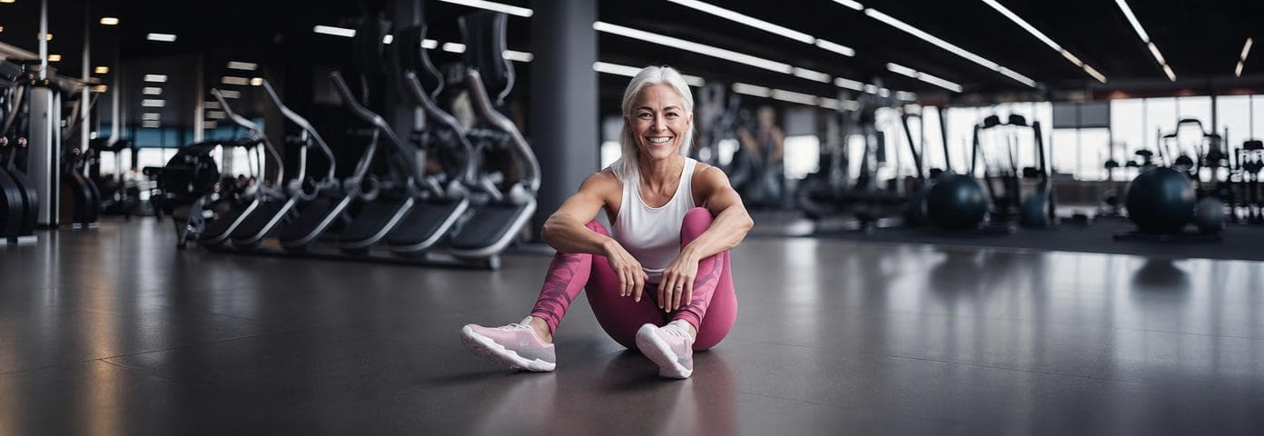Editorial photo of a woman cooling down in the gym; not a product photo.